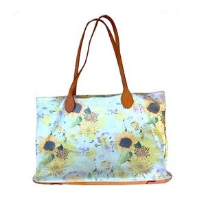 CAVALCANTI  Italian Floral Leather Large Tote Bag Carry-All